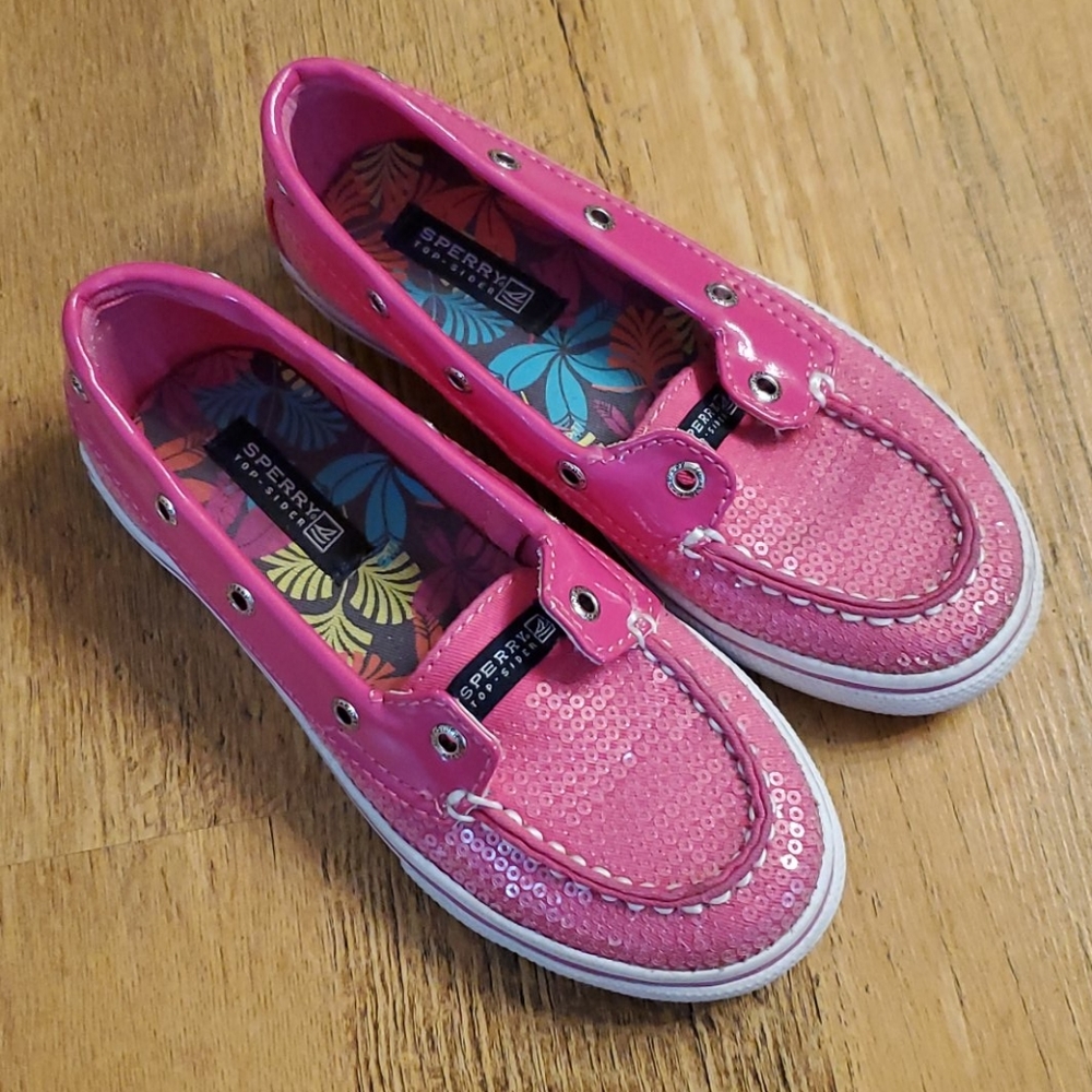 Girls sequin Sperry slip on shoes Biscayne 1 Eye